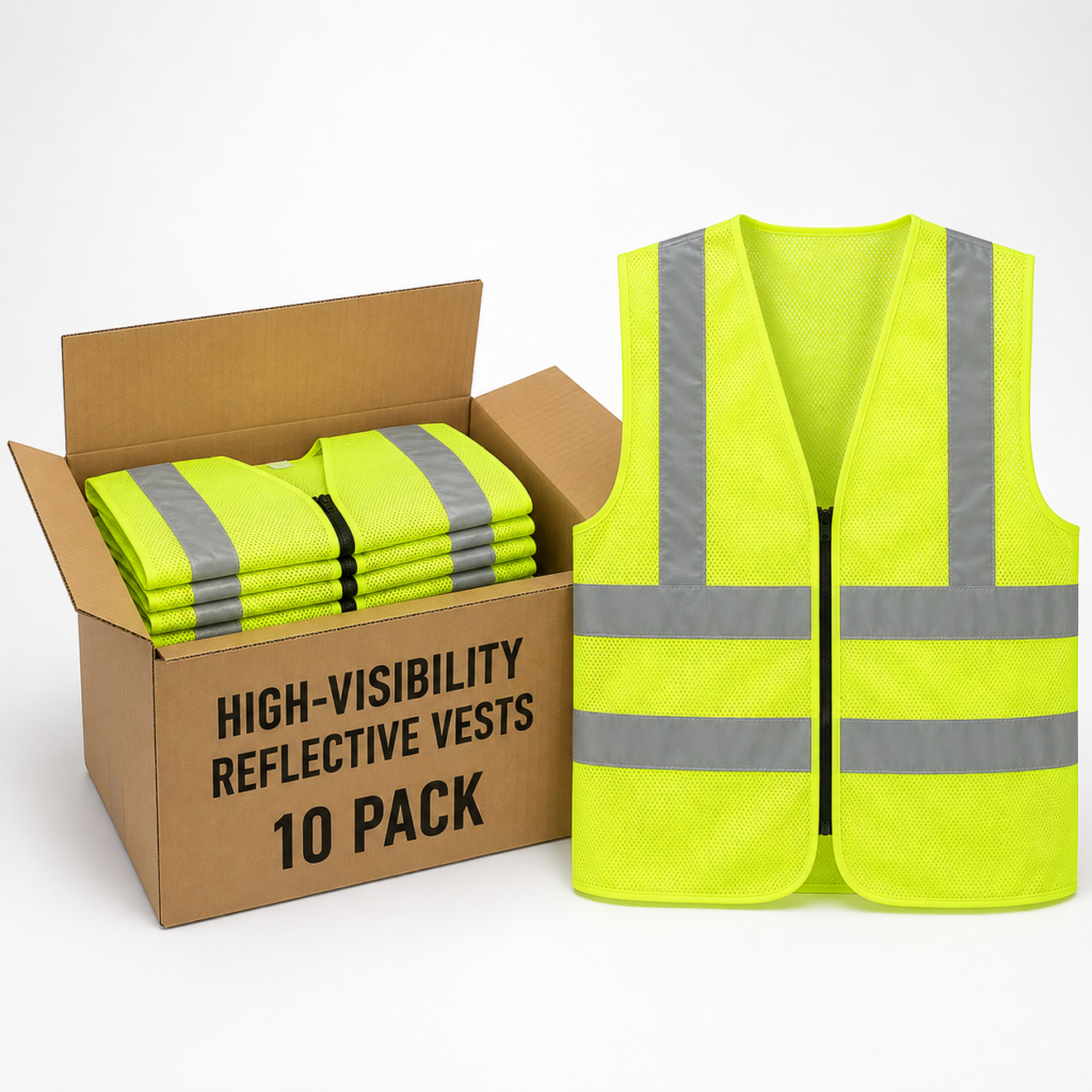 High-Visibility Reflective Safety Vests — 10-Pack
