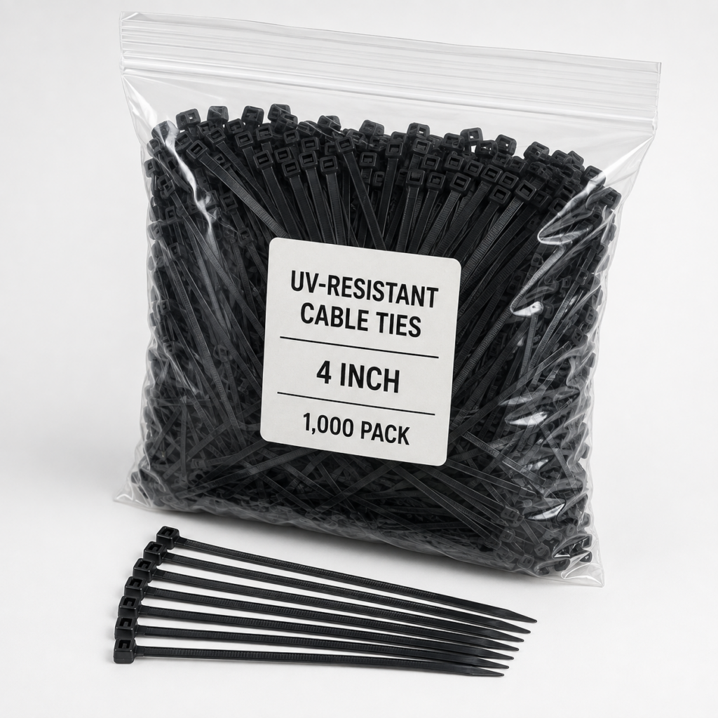 UV-Resistant Cable Ties — 4 Inch, 1,000-Pack